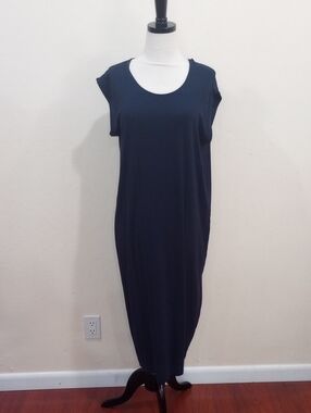 Eileen Fisher Navy Blue Sleeveless Jersey Knit Pullover Midi Dress - L